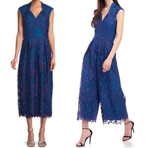 KAY UNGER Mackenzie Swan Neck Lace Jumpsuit NEW Size 4 Midnight Persian Blue